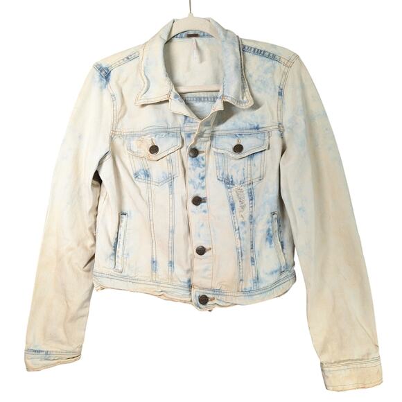 Free People Jackets & Blazers - Free People Denim Jacket Womens 10 Blue Acid Wash Distressed Trucker Cropped